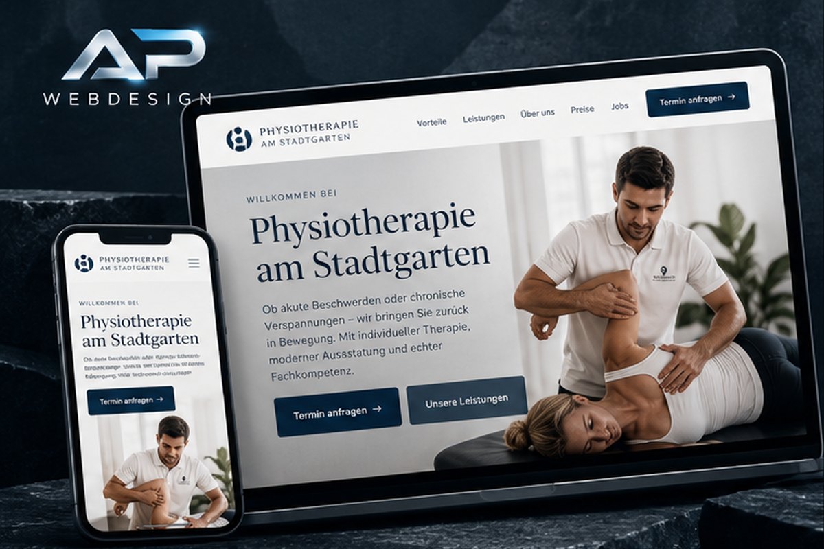 Mockup der Physiotherapie-Beispielseite am Laptop und Handy